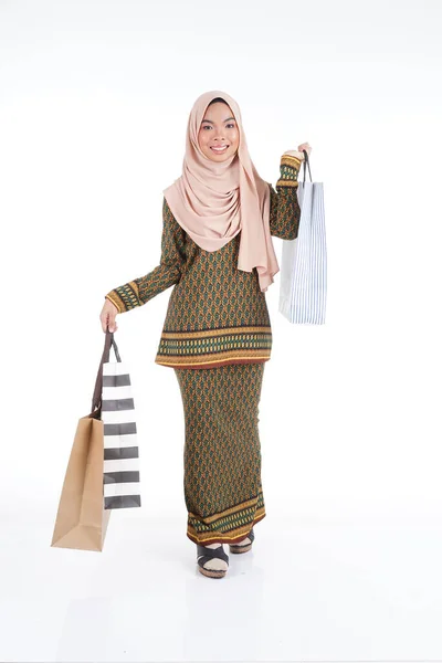 Beautiful Muslim Female College Student Asian Traditional Dress Modern Kurung — Stock Photo, Image