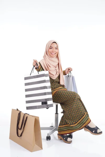 Beautiful Muslim Female College Student Asian Traditional Dress Modern Kurung — Stock Photo, Image