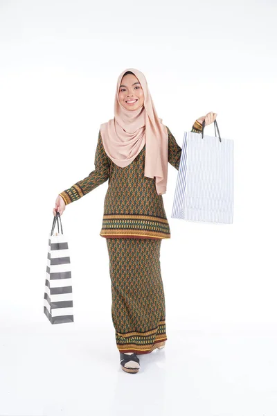 Beautiful Muslim Female College Student Asian Traditional Dress Modern Kurung — Stock Photo, Image