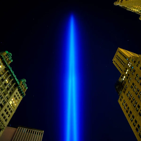 Tribute Light Und Die Skyline Von Lower Manhattan Downtown New — Stockfoto