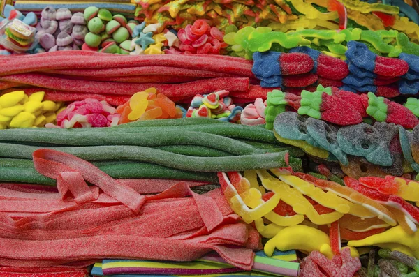 Confectionery Market Store Shelves Variety Colored Sweets — Stock Photo, Image