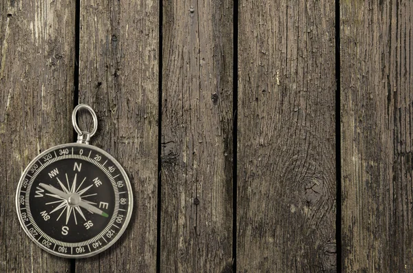 Compass Old Wooden Background Adventure Travel Concept Copy Space — Stock Photo, Image