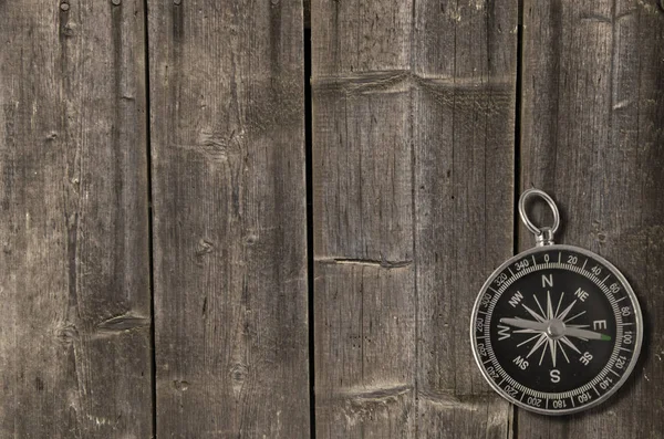 Compass Old Wooden Background Adventure Travel Concept Copy Space — Stock Photo, Image