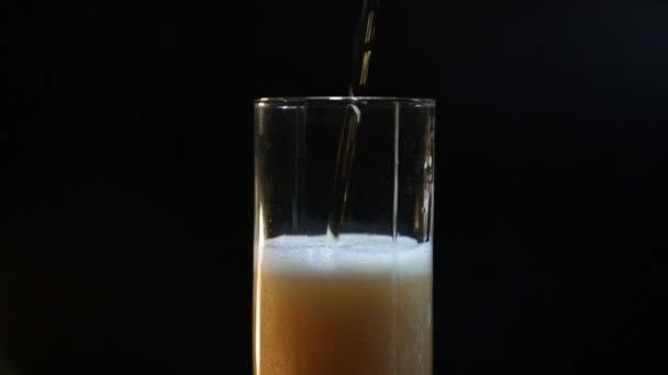 Bier Einem Glas Großaufnahme Auf Schwarzem Hintergrund Kaltes Light Bier — Stockvideo