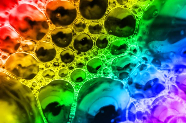 Різнокольоровий Візерунок Бульбашки Структура Піни Рідкій Поверхні Веселка — стокове фото