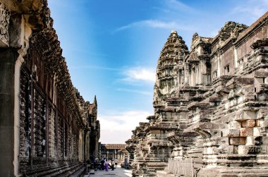 SIEM-REAP, CAMBODIA 10 ARALIK 2016. Angkor Kompleksinin Kamboçya Tapınakları yıkıldı. Kamboçya seyahati konsepti. Khmer tapınağının bir parçası.