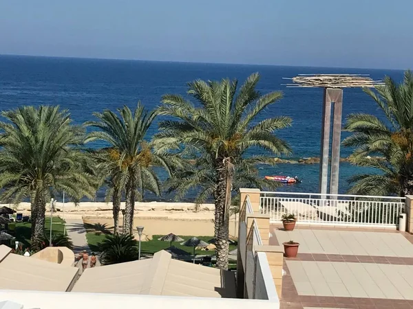 Sea view from the hotel window on the island of Cyprus