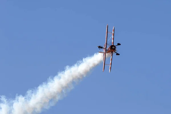 Avalon Australia March 2013 Vintage Boeing Stearman Biplane Breitling Wing — стокове фото