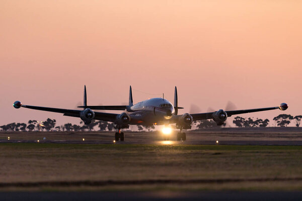 Avalon, Australia - March 1, 2013: Lockheed C-121C Super Constellation vintage airliner aircraft VH-EAG operated by the Historical Aircraft Restoration Society.