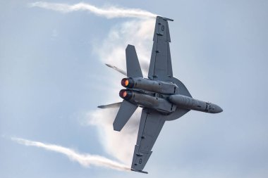 Avalon, Avustralya - 26 Şubat 2013: Royal Australian Air Force (RAAF) Boeing F / A-18F Super Hornet multitirole savaş uçağı A44-222 Queensland, RAAF Amberley 'de konuşlanmıştır..