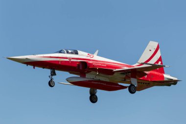 RAF Fairford, Gloucestershire, İngiltere - 10 Temmuz 2014: İsviçre Hava Kuvvetleri gösteri ekibi Patrouille Suisse 'den Northrop F-5E avcı uçağı.