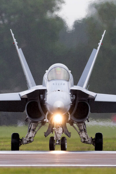 RAF Fairford, Gloucestershire, UK - July 13, 2014: Swiss Air Force McDonnell Douglas F/A-18C Hornet Fighter aircraft J-5009.