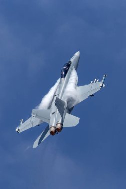 Farnborough, İngiltere - 20 Temmuz 2014: ABD Donanması F / A-18F Super Hornet çok delikli savaş uçağı