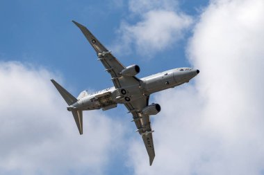 Farnborough, İngiltere - 16 Temmuz 2014: ABD Donanması Boeing P-8A Poseidon devriye uçağı. 