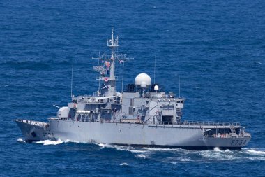 Sydney, Avustralya - 11 Ekim 2013: Fransız Donanması FNS Vendemiaire firkateyni (F734).