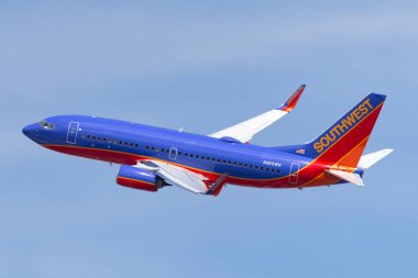 Las Vegas, Nevada, ABD - 8 Mayıs 2013: Southwest Airlines Boeing 737 uçağı Las Vegas 'taki McCarran Uluslararası Havaalanı' ndan havalanıyor..