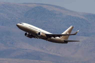 Las Vegas, Nevada, ABD - 8 Mayıs 2013: Lüks Boeing iş jeti (737-79U BBJ) Wynn Resorts tarafından işletilmektedir..