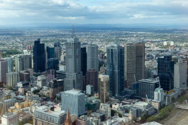Melbourne, Avustralya - 17 Mart 2013: Melbourne Avustralya 'nın şehir merkezinin havadan görünüşü.