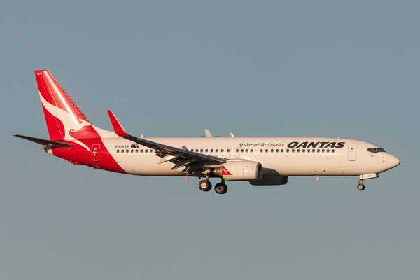 Melbourne, Australia - September 25, 2011: Qantas Boeing 737-838 VH-VXP on approach to land at Melbourne International Airport. 