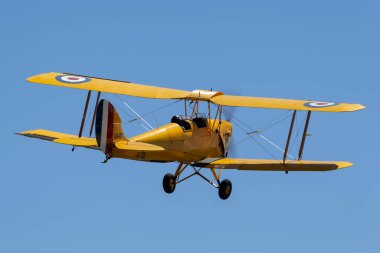 Tyabb, Avustralya - 9 Mart 2014: De Havilland DH-82A Tigermoth klasik çift kanatlı VH-AYI.