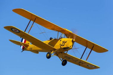 Tyabb, Avustralya - 9 Mart 2014: De Havilland DH-82A Tigermoth klasik çift kanatlı VH-AYI.