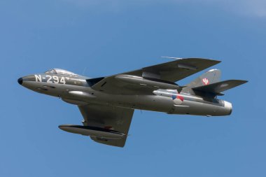 RAF Waddington, Lincolnshire, UK - July 4, 2014: The Dutch Hawker Hunter Foundation Hawker Hunter F.6A G-KAXF. clipart