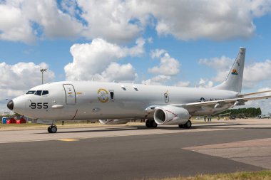 RAF Waddington, Hughnshire, İngiltere - 7 Temmuz 2014: Birleşik Devletler Donanması (USN) Boeing P-8A Poseidon Denizcilik Devriyesi ve Denizaltı karşıtı savaş uçağı. 