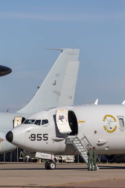 RAF Waddington, Hughnshire, İngiltere - 7 Temmuz 2014: Birleşik Devletler Donanması (USN) Boeing P-8A Poseidon Denizcilik Devriyesi ve Denizaltı karşıtı savaş uçağı. 