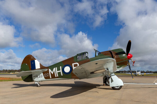 Temora, Australia - August 3, 2013: Cockpit are of Former Royal Australian Air Force (RAAF) Commonwealth Aircraft Corporation CA-13 Boomerang fighter aircraft VH-MHR.