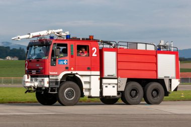 Payerne, Switzerland - August 29, 2014: Swiss Air Force Iveco Marigus airport fire engine.