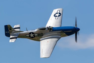 Payerne, Switzerland - August 30, 2014: 1944 North American P-51D Mustang fighter aircraft Moonbeam McSwine F-AZXS.