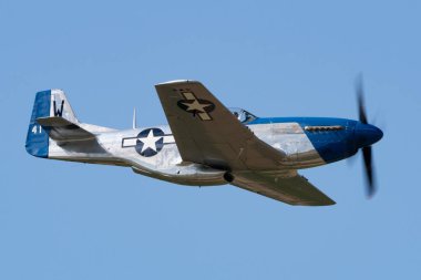 Payerne, Switzerland - August 30, 2014: 1944 North American P-51D Mustang fighter aircraft Moonbeam McSwine F-AZXS.