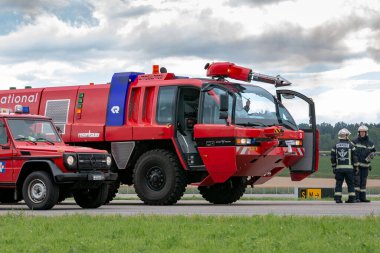 Payerne, Switzerland - August 31, 2014: Rosenbauer airport fire engine from Geneva Airport.