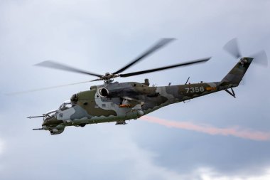 Payerne, Switzerland - September 1, 2014: Czech Air Force (Vzdun sly Armdy Cesk republiky) Mil Mi-24V Attack Helicopter. 