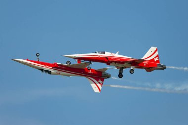 Payerne, Switzerland - September 4, 2014: Northrop F-5E fighter aircraft from the Swiss Air Force formation display team Patrouille Suisse.