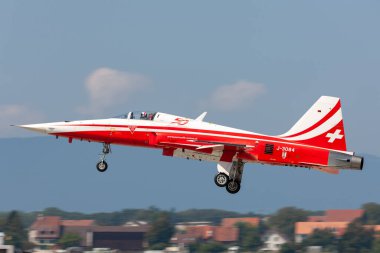 Payerne, Switzerland - September 4, 2014: Northrop F-5E fighter aircraft from the Swiss Air Force formation display team Patrouille Suisse.