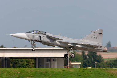 Payerne, Switzerland - September 5, 2014: Swedish Air Force Saab JAS-39C Gripen multirole fighter aircraft.