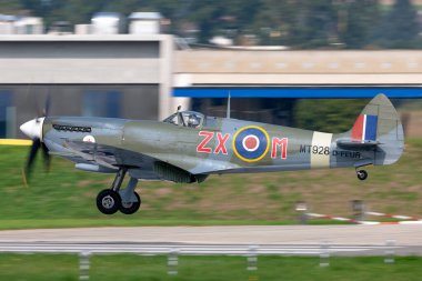 Payerne, Switzerland - September 5, 2014: Supermarine Spitfire Mk.8 World War II fighter aircraft D-FEUR.