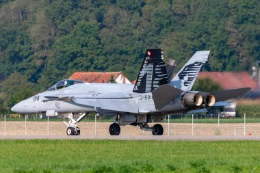Payerne, Switzerland - September 7, 2014: Swiss Air Force McDonnell Douglas F/A-18C Hornet multirole fighter aircraft.