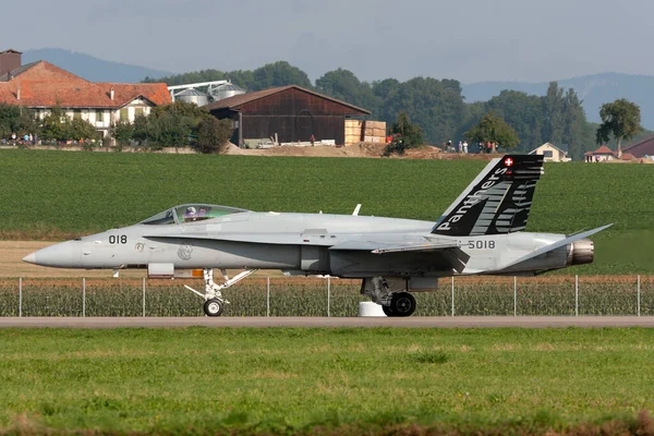 Payerne, Switzerland - September 7, 2014: Swiss Air Force McDonnell Douglas F/A-18C Hornet multirole fighter aircraft.