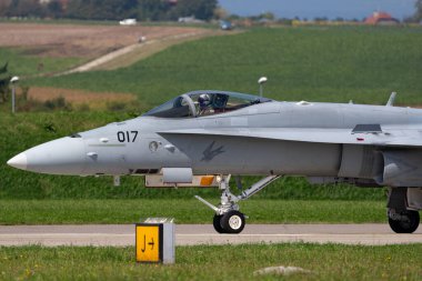 Payerne, Switzerland - September 4, 2014: Swiss Air Force McDonnell Douglas F/A-18C Hornet multirole fighter aircraft.