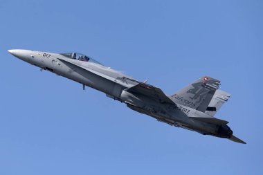 Payerne, Switzerland - September 4, 2014: Swiss Air Force McDonnell Douglas F/A-18C Hornet multirole fighter aircraft.