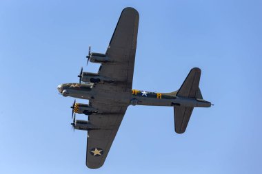 Payerne, Switzerland - September 4, 2014: World War II era Boeing B-17 Flying Fortress bomber aircraft Sally B (G-BEDF). 