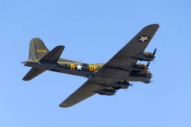 Payerne, Switzerland - September 4, 2014: World War II era Boeing B-17 Flying Fortress bomber aircraft Sally B (G-BEDF). 