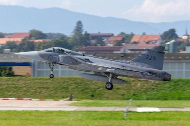 Payerne, Switzerland - September 5, 2014: Swedish Air Force Saab JAS-39C Gripen multirole fighter aircraft.