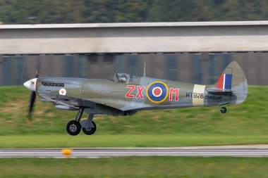 Payerne, Switzerland - September 5, 2014: Supermarine Spitfire Mk.8 World War II fighter aircraft D-FEUR.
