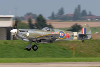 Payerne, Switzerland - September 5, 2014: Supermarine Spitfire Mk.8 World War II fighter aircraft D-FEUR.