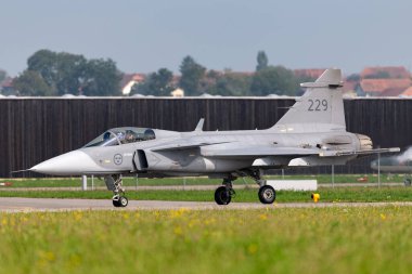 Payerne, Switzerland - September 5, 2014: Swedish Air Force Saab JAS-39C Gripen multirole fighter aircraft.
