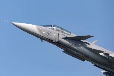 Payerne, Switzerland - September 5, 2014: Swedish Air Force Saab JAS-39C Gripen multirole fighter aircraft.