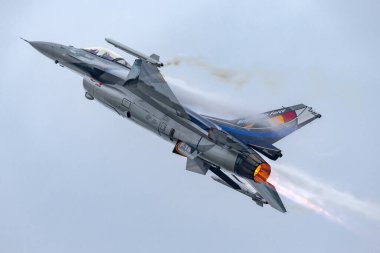 Payerne, Switzerland - August 30, 2014: Belgian Air Component (Belgian Air Force) General Dynamics F-16AM Fighting Falcon fighter aircraft.